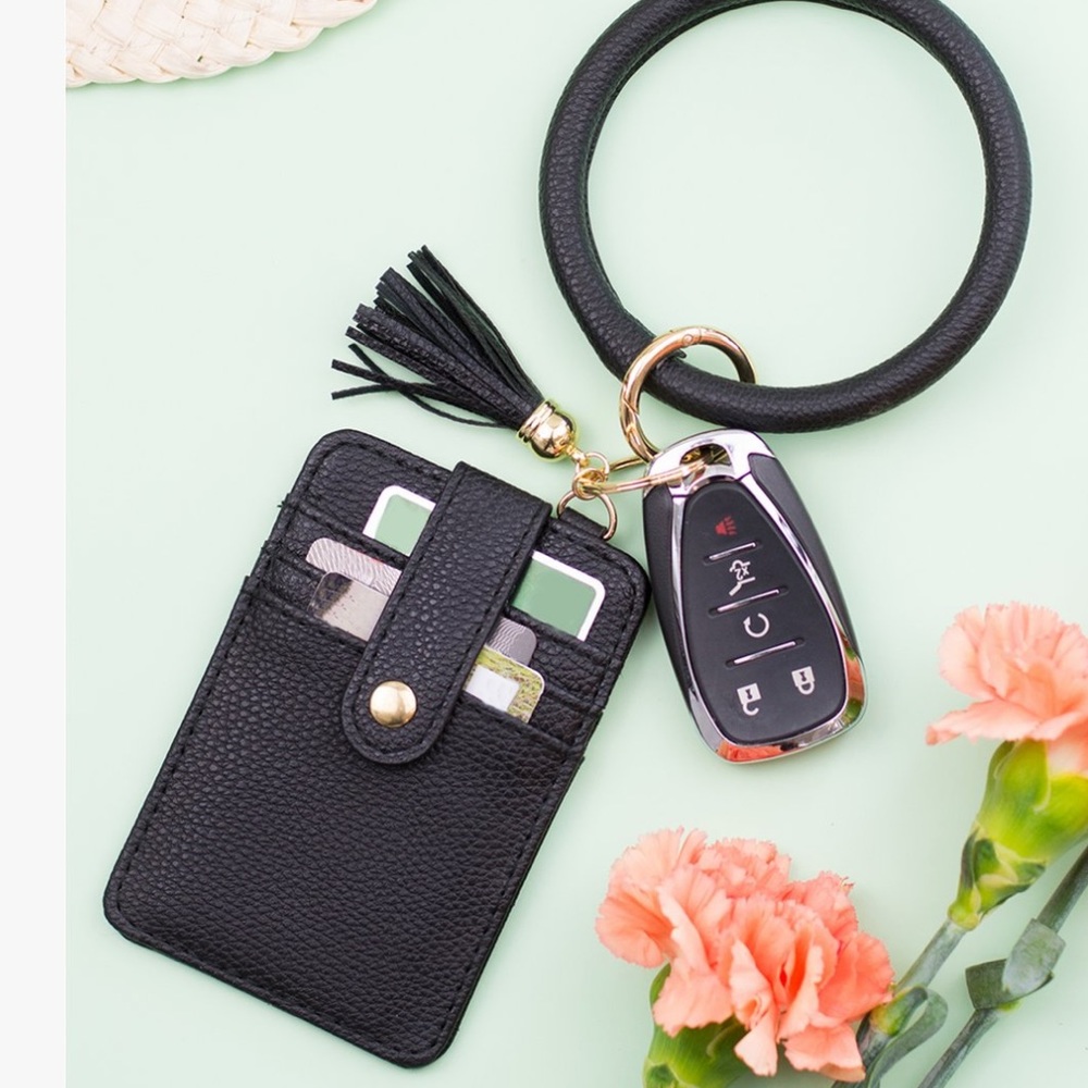 Black bangle wallet and key ring